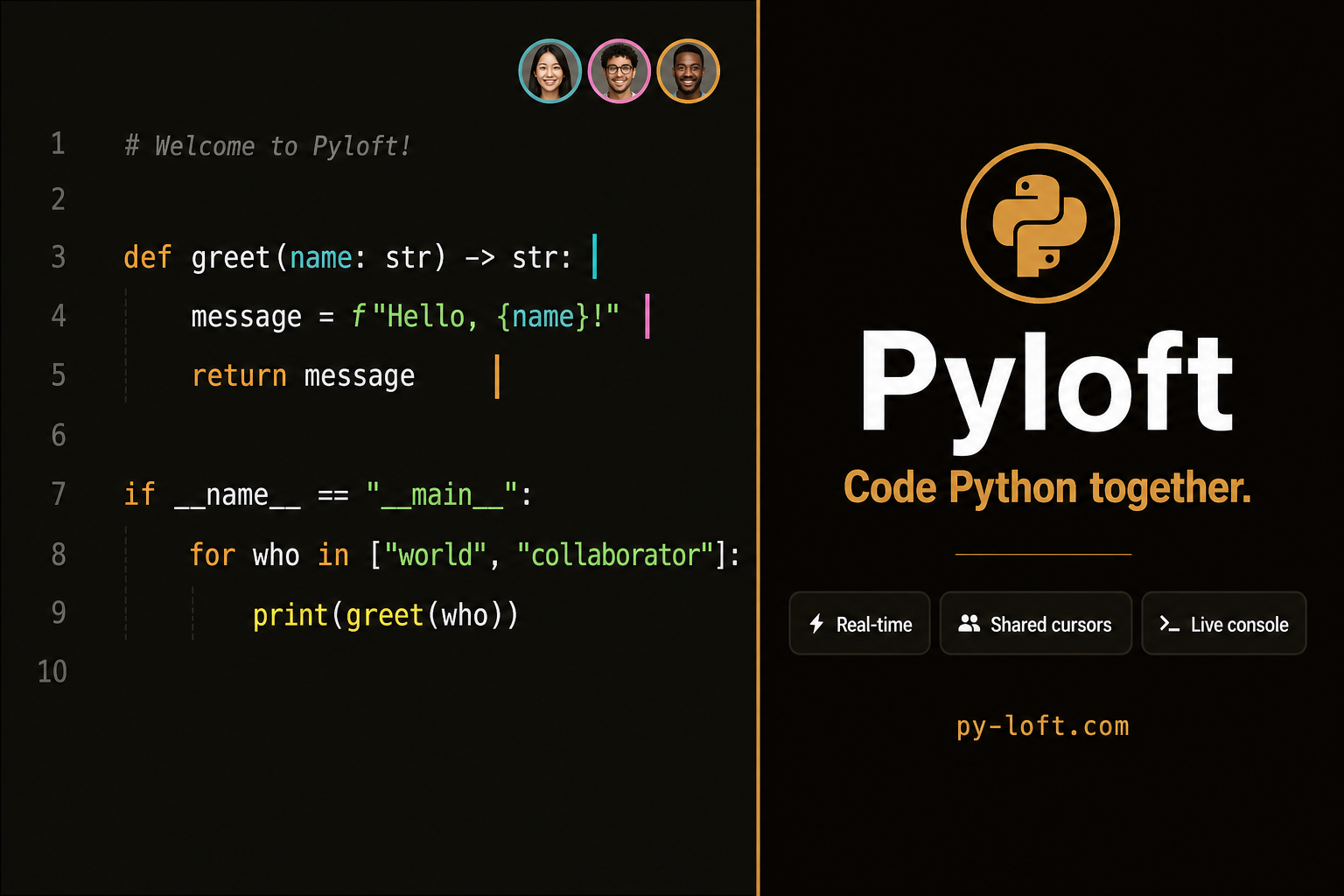 Pyloft — Real-Time Python Editor for Live Collaboration | Free Browser IDE